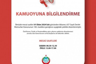 YALOVA'DA MESAİ SAATLERİNDE DEĞİŞİKLİK YAPILDI